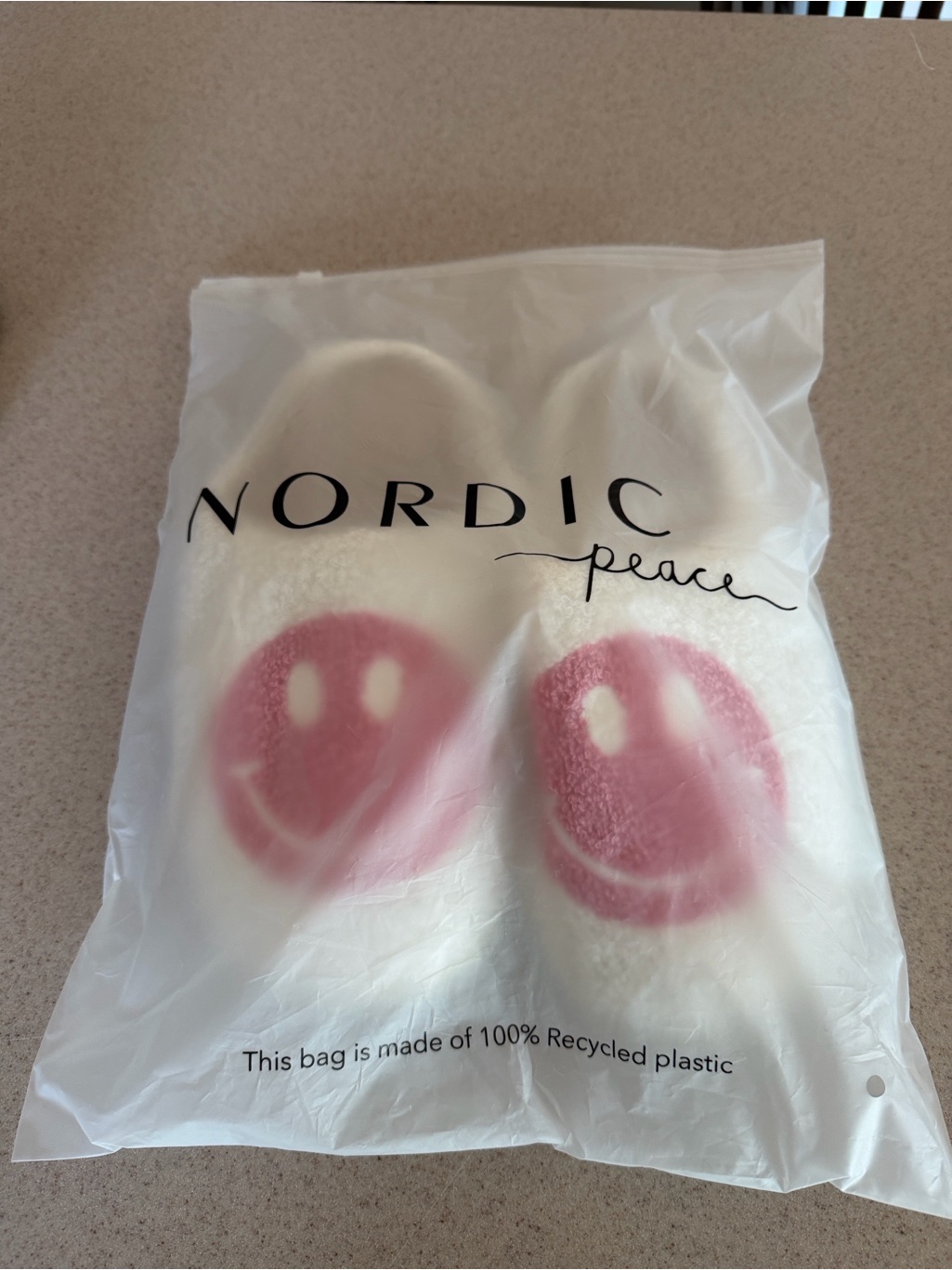 Nordic Peace Plush Slip-On Slippers With Pink Smile Design Sz 8-8.5 — image 3 of 7